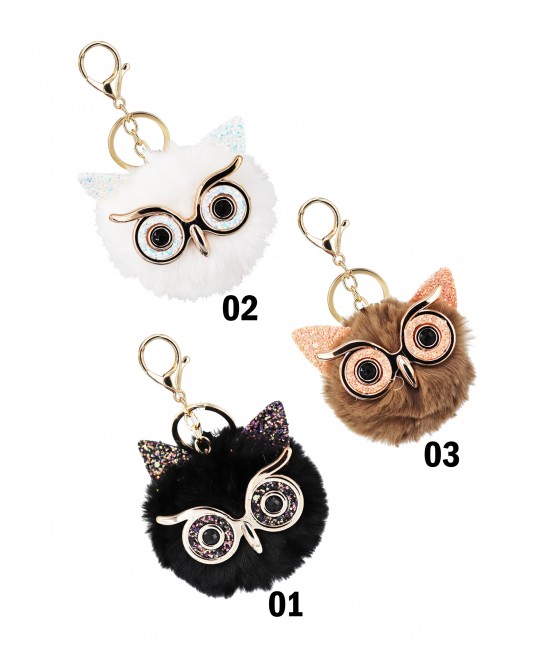 Owl Key Chain W/ Fur Ball